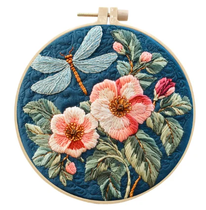 Flower and dragonfly embroidery kit with 15cm hoop simple three-dimensional embroider Ribbon set DIY needlework craft supplies