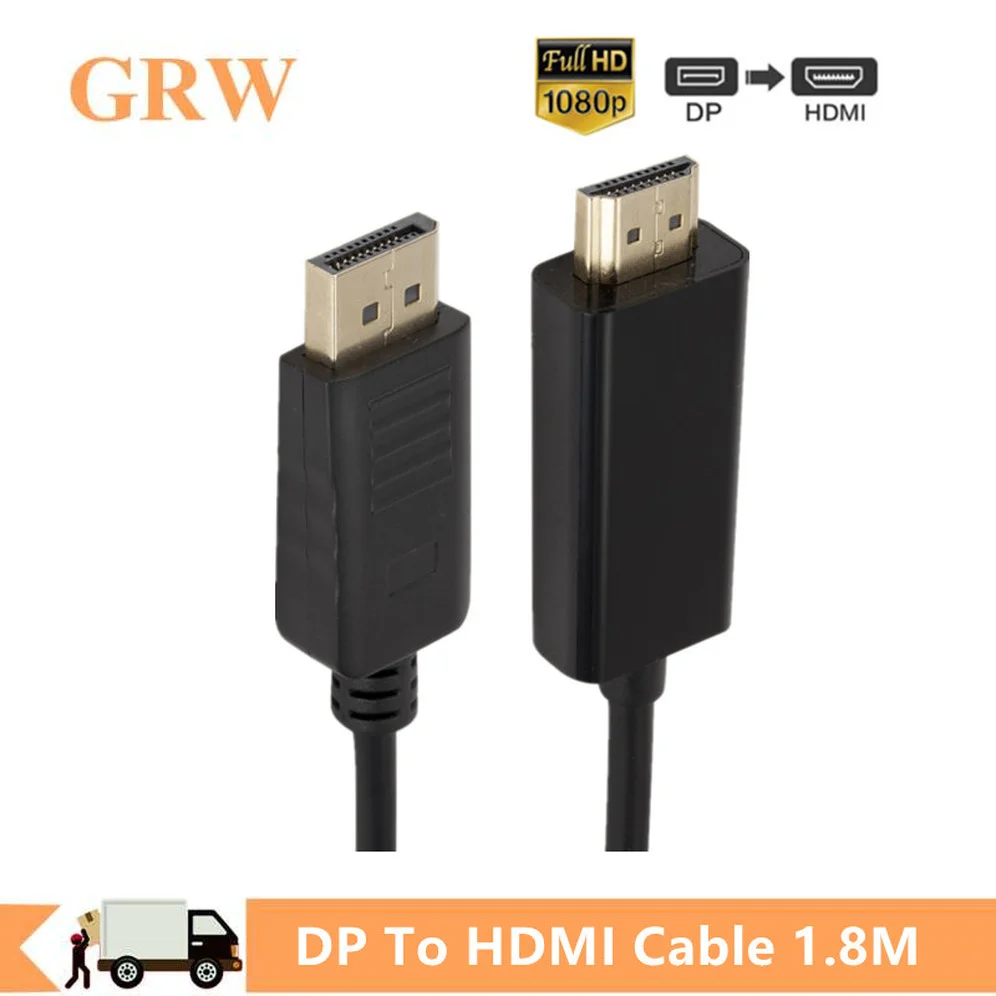 

GRWIBEOU 1080P DisplayPort to HDMI-compatible Cable 1.8M Display Port DP To HDMI-compatible Cable for PC HDTV Projector Laptop