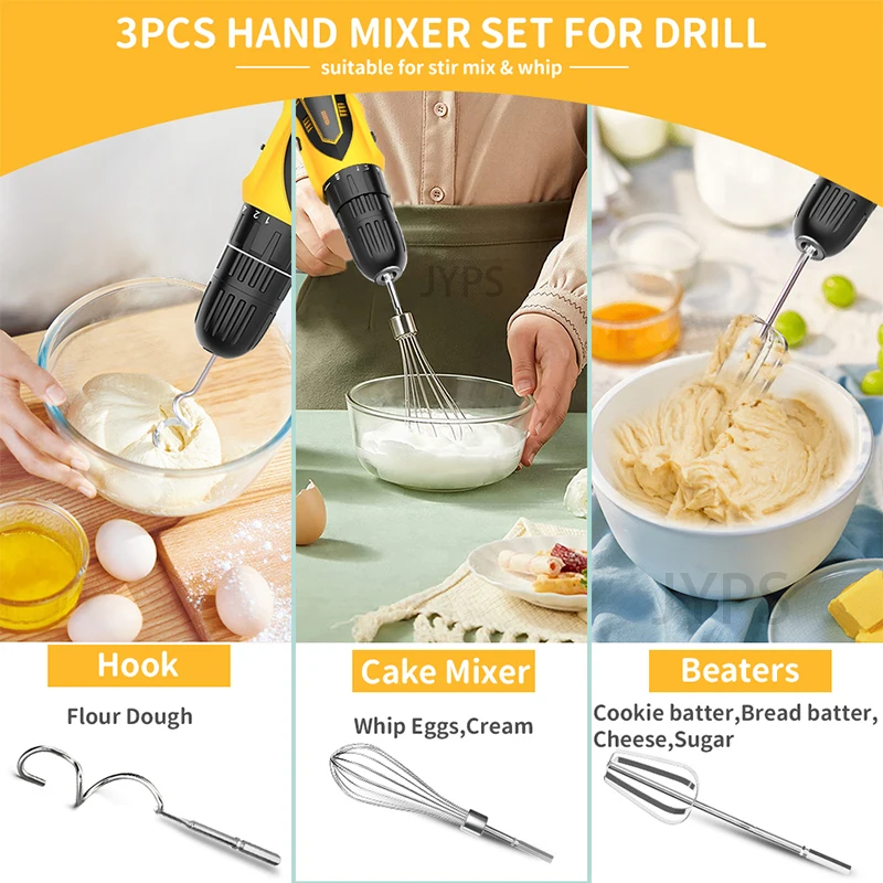 Stainless Steel Egg Beater Mixer For Egg Baking Tools Cream Butter Whisk Mixer Suitable For Electric Drill Kitchen Accessories egg beater