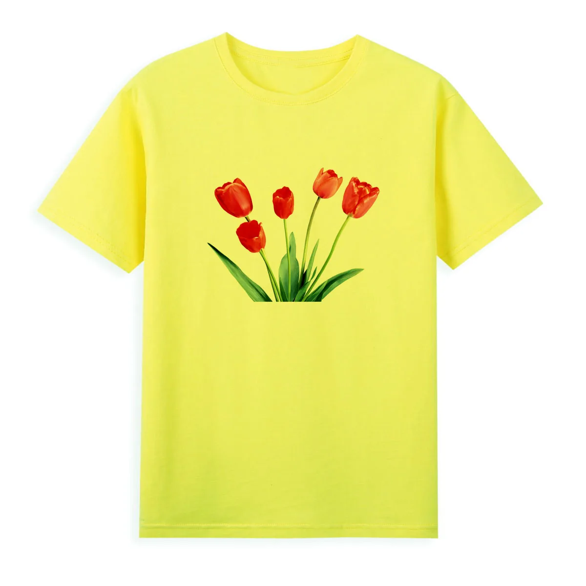 

Flower Series Tulip T-shirt New Style Summer Clothing Women Original Brand Casual Top Tees A015