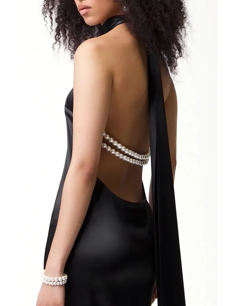 Vestido largo ajustado con espalda descubierta para mujer, con