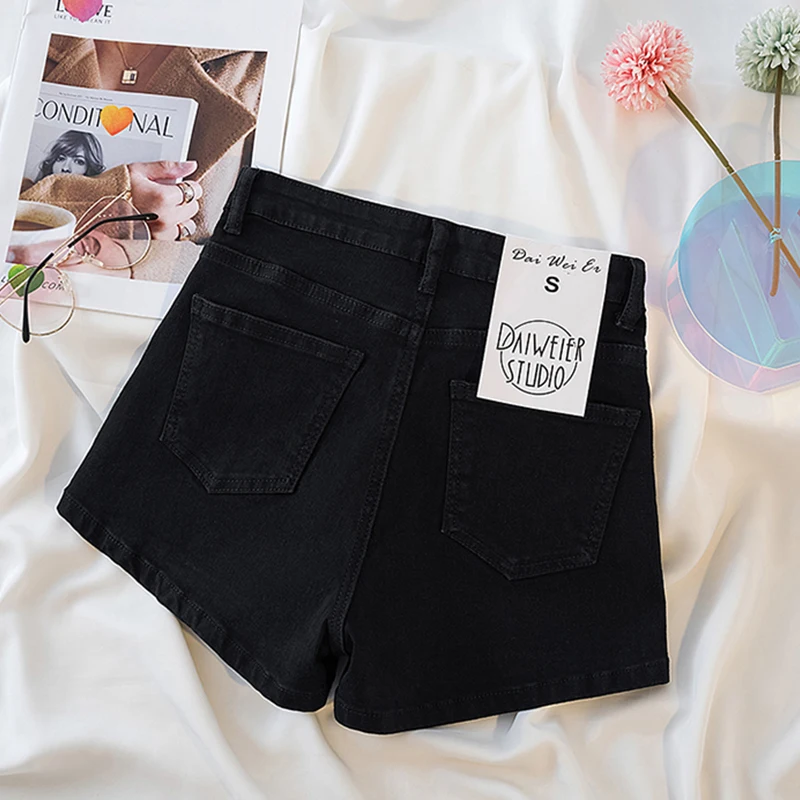 Women'S Casual Slit Denim Shorts High Waist Slim Button A Line Shorts Woman Summer Fashion Down Blue Washed  Pants Ladies New