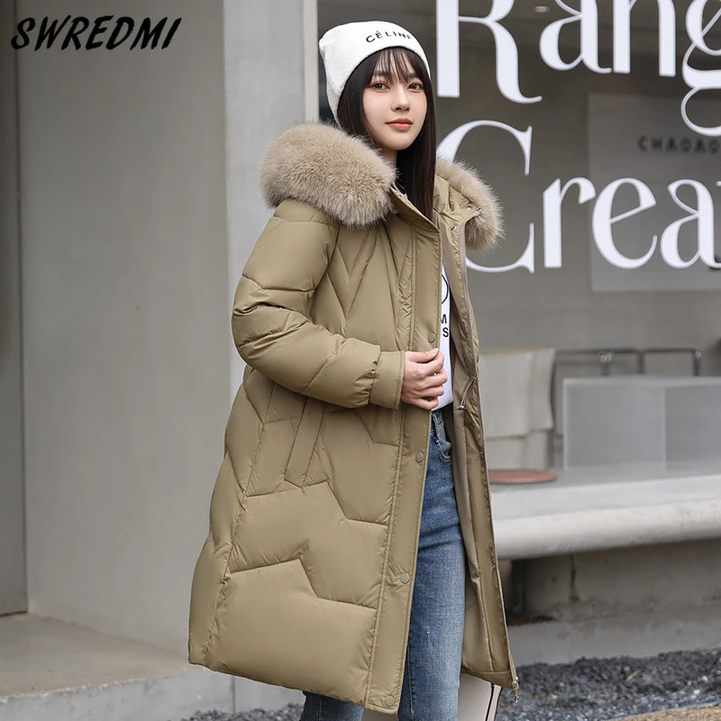

Long Parkas Winter Women Slim Fashion Snow Wear Large Fur Coats Solid Office Lady Clothing Jackets Abrigos Para Mujeres SWREDMI