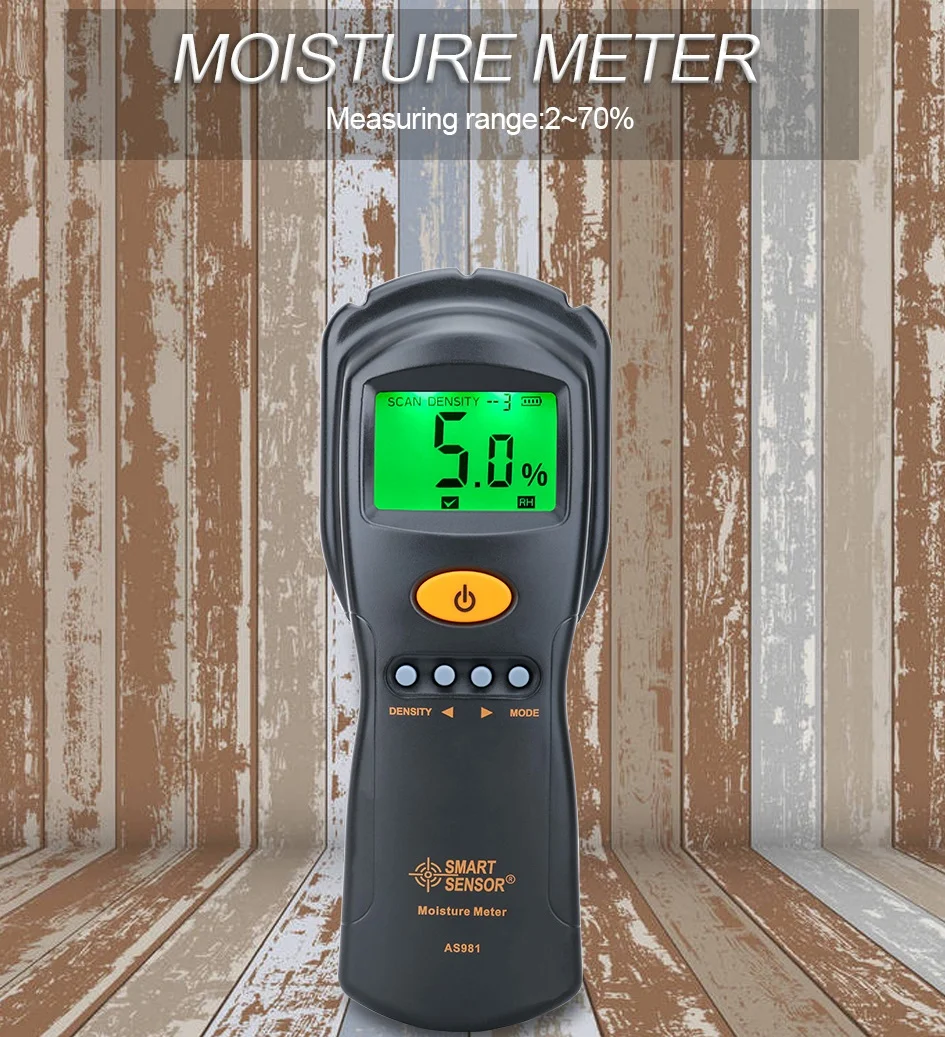 AS981 Digital Hygrometer Moisture Meter Wood Cardboard Lumber Concrete Buildings