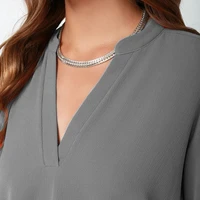 Haut pour femme chemisiers à manches longues col en v chemisier en mousseline de soie chemise de travail de bureau 5