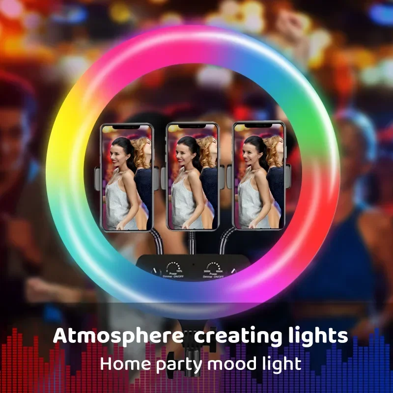 10in 26cm RGB Selfie Ring Light with Tripod Stand Phone Holder Photography RingLight Colorful Led Makeup Fill Lamp 6