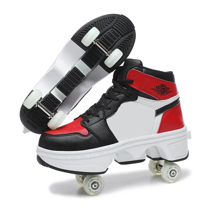 

Deformation Roller Skate Shoes For Kids Parkour Sports Roller Shoes 4 Wheels Double-Row Roller Skates Girls Boys Casual Sneakers