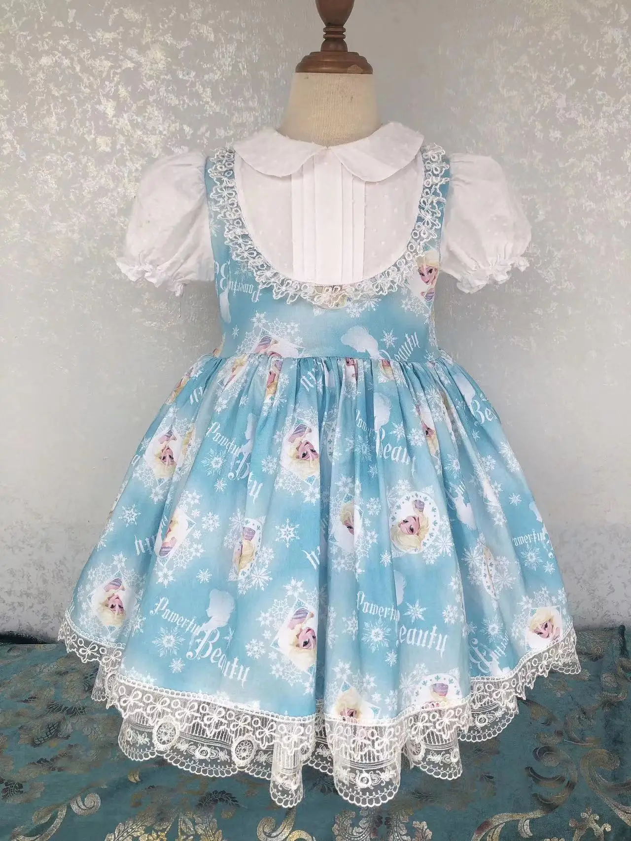 

0-12Y Baby Girl Summer Blue Elsa Print Turkish Vintage Lolita Princess Ball Gown Dress for Birthday Holiday Casual Eid