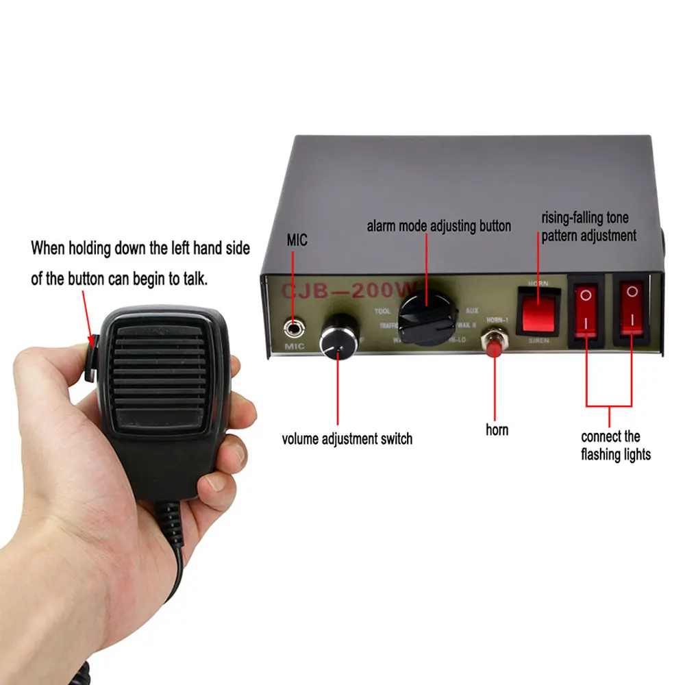 Car Siren Horn Air Raid Siren Horn Car Air Horn Vehicle Warning Horn Car Police Siren Speaker 200W 12V 24V 8 Loud Sound Microphone Fire Loudspeaker Emergency Alarm System