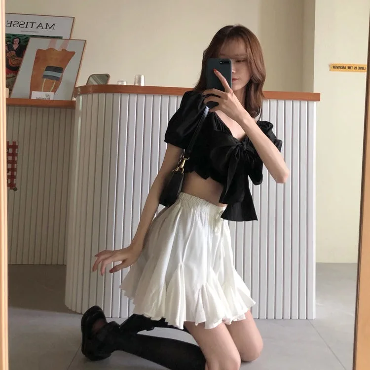 

Мини-Saia De Babados Kawaii для женщин стиль coreano Cintura высокое лоскутное полотно с короткими шортами плиссированные Fofos