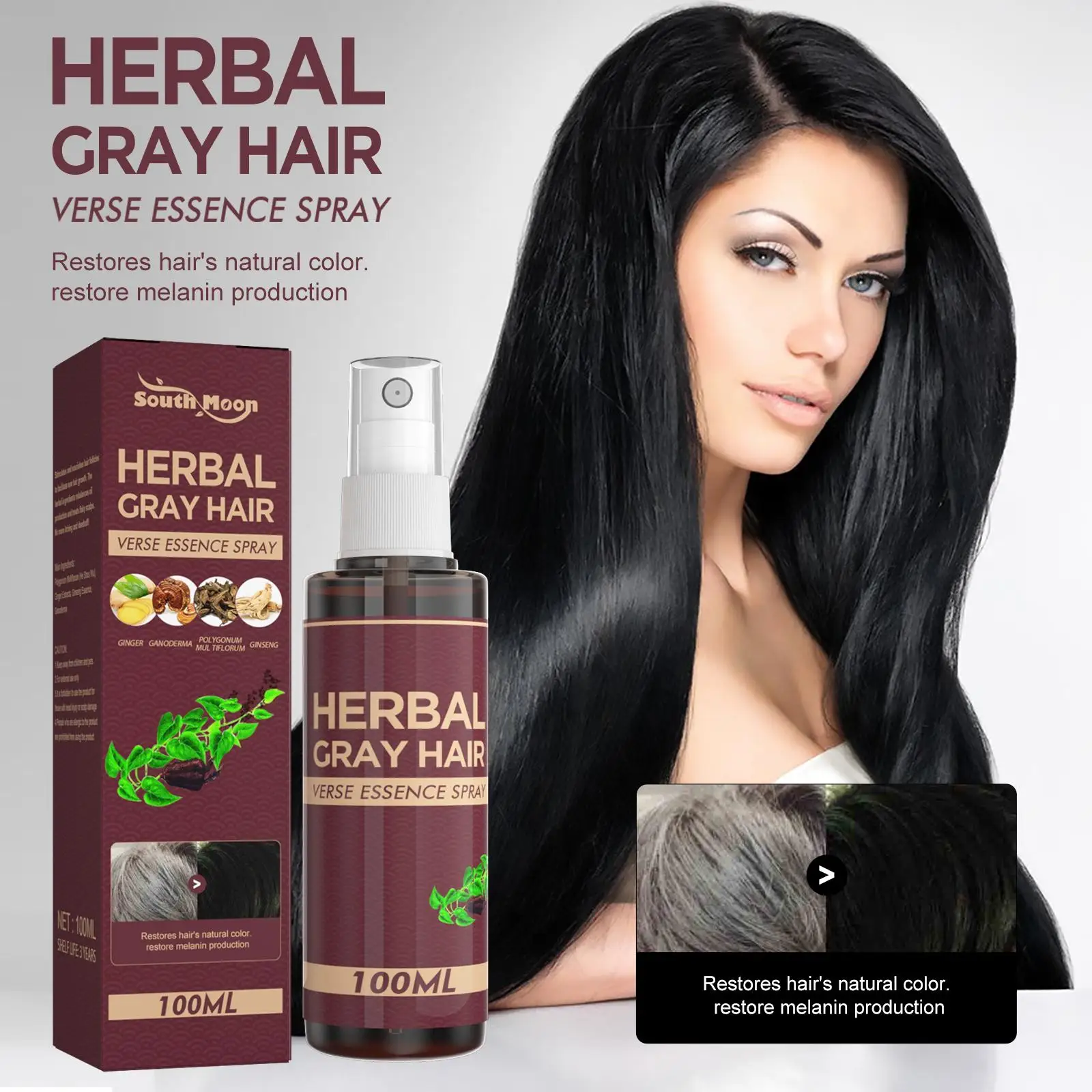 

100ml Herbal White To Black Black Hair Serum Hair Darkening Anti Care Gray Hair Scalp Reduce Spray White Hair Nourish J4N5