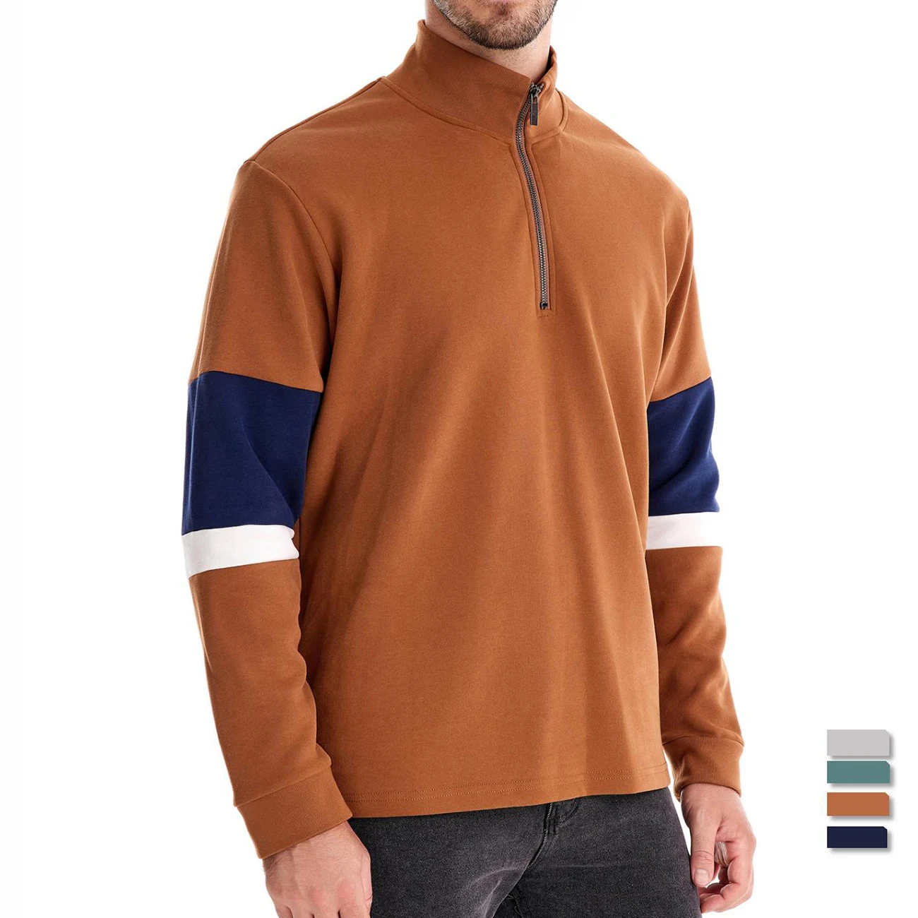 AIOPESON Zip Sweatshirts Patchwork Casual Pullover Cotton-blend Sweatshirt for Men