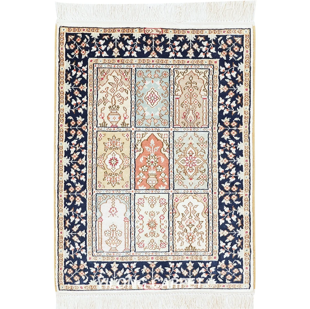 46x61cm 블루 수제 실크 태피스 트리 작은 손 매듭 지역 깔개 (HF069B)