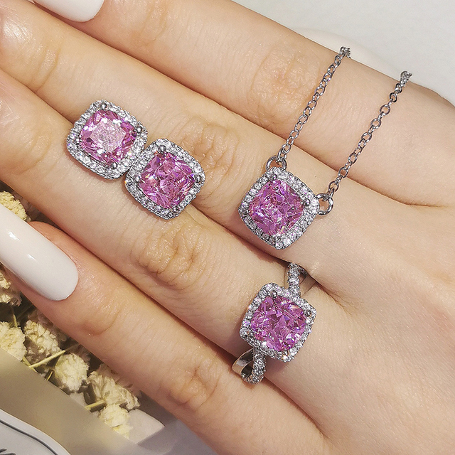 Pack Dubai Silver Color Jewelry Set Engagement Ring Necklace Pendant for Wedding Bridal Jewelry for Women Earring  J1104