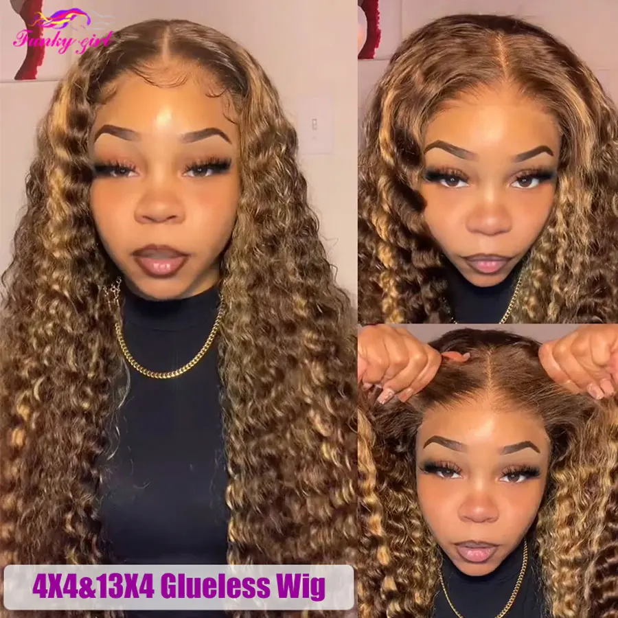Human Hair Wig Lace Front Wig Transparent Highlight Curly for Women 13X4