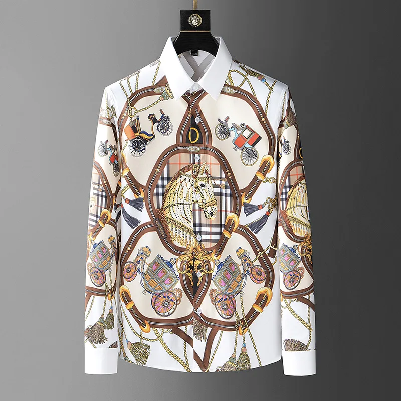 

Men New Spring Shirt Luxury Upscale Printed Rhinestone Personality Fashion Casual Business Commuting Omni-match Daily Top