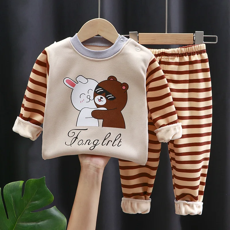 Autumn And Winter Children's Thermal Underwear Padded And Thickened Baby Autumn Clothes Trousers Boys Girls Homewear Sui children thermal underwear