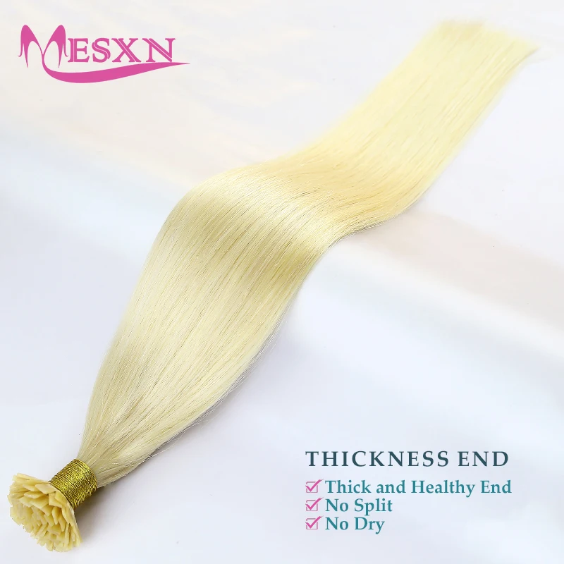 MESXN Extensioni per capelli con punta piatta 100% veri capelli umani Extensioni lisce naturali Colore castano biondo 16-24 pollici 1 g/filo - immagine 4