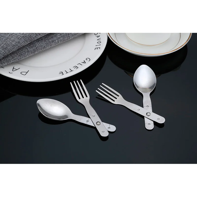 Portable Tableware Portable Cutlery Titanium Tableware 2 IN 1 Fork Dessert Spoon Tableware Cutlery Set Stainless Steel
