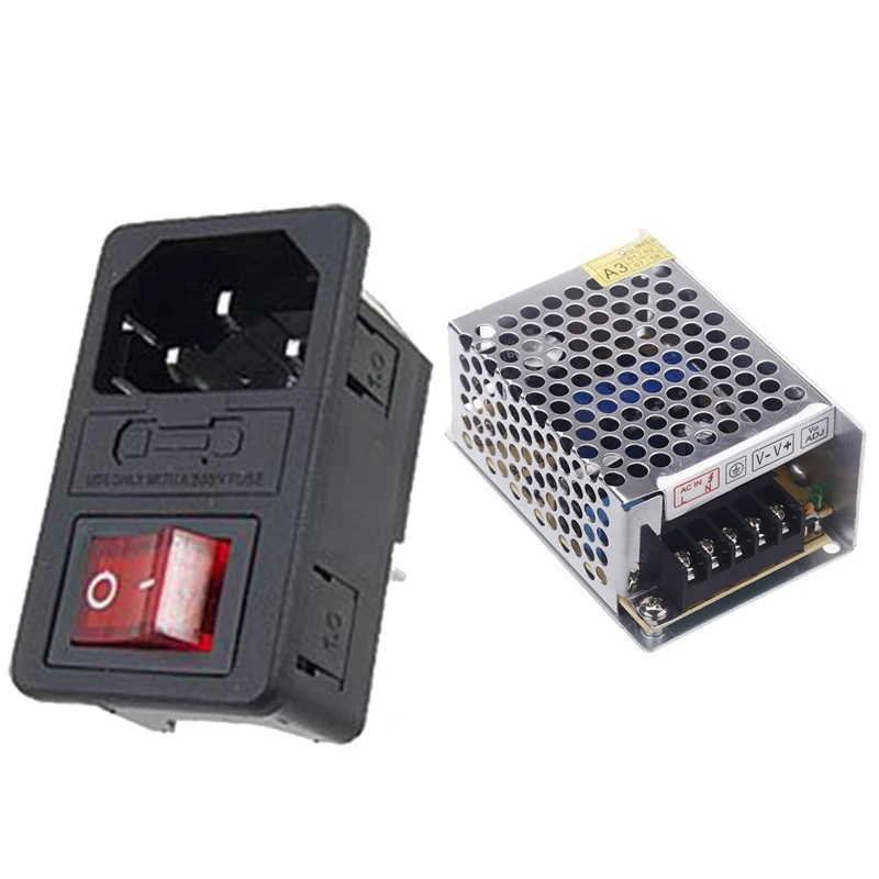

1 Pcs Inlet Male Power Socket With Fuse Switch & 1 Pcs AC 100V-240V To DC 5V 5A 25W DC Voltage Converter