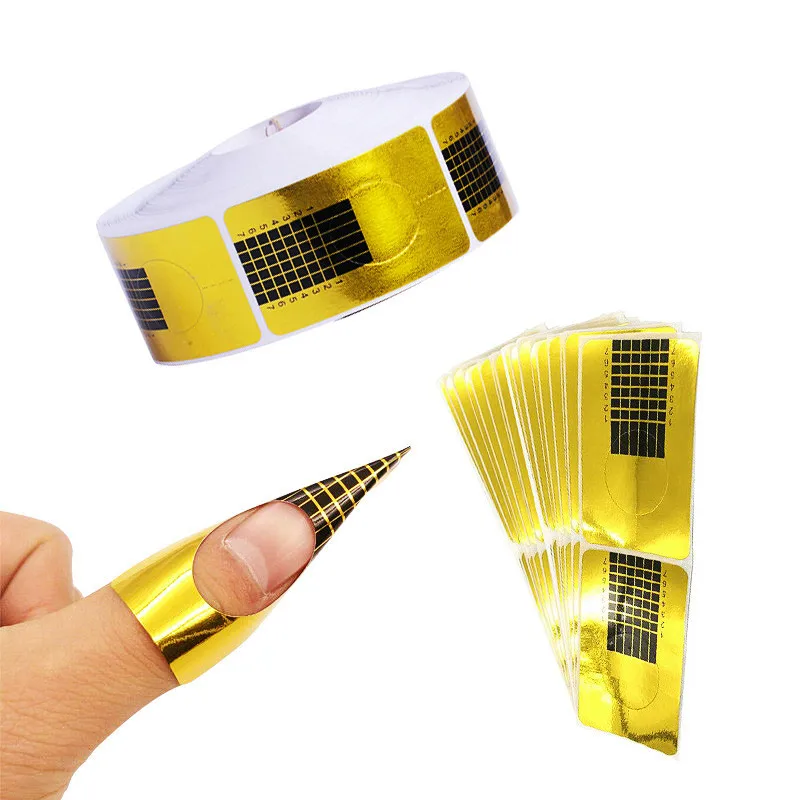 

500PCS Gold Nail Art French Acrylic UV Nail Gel Tips Extension Form Guide DIY Professional Forms Manicure Paper Holder Stencil