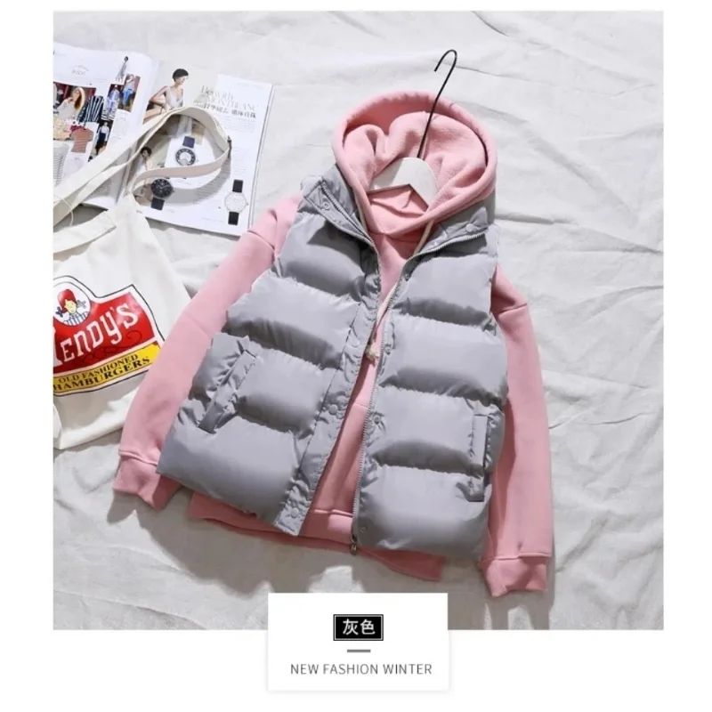 Women Winter Warm Cotton Padded Puffer Vests Sleeveless Parkas Jacket Casual Stand Collar Short Down Cotton Waistcoat