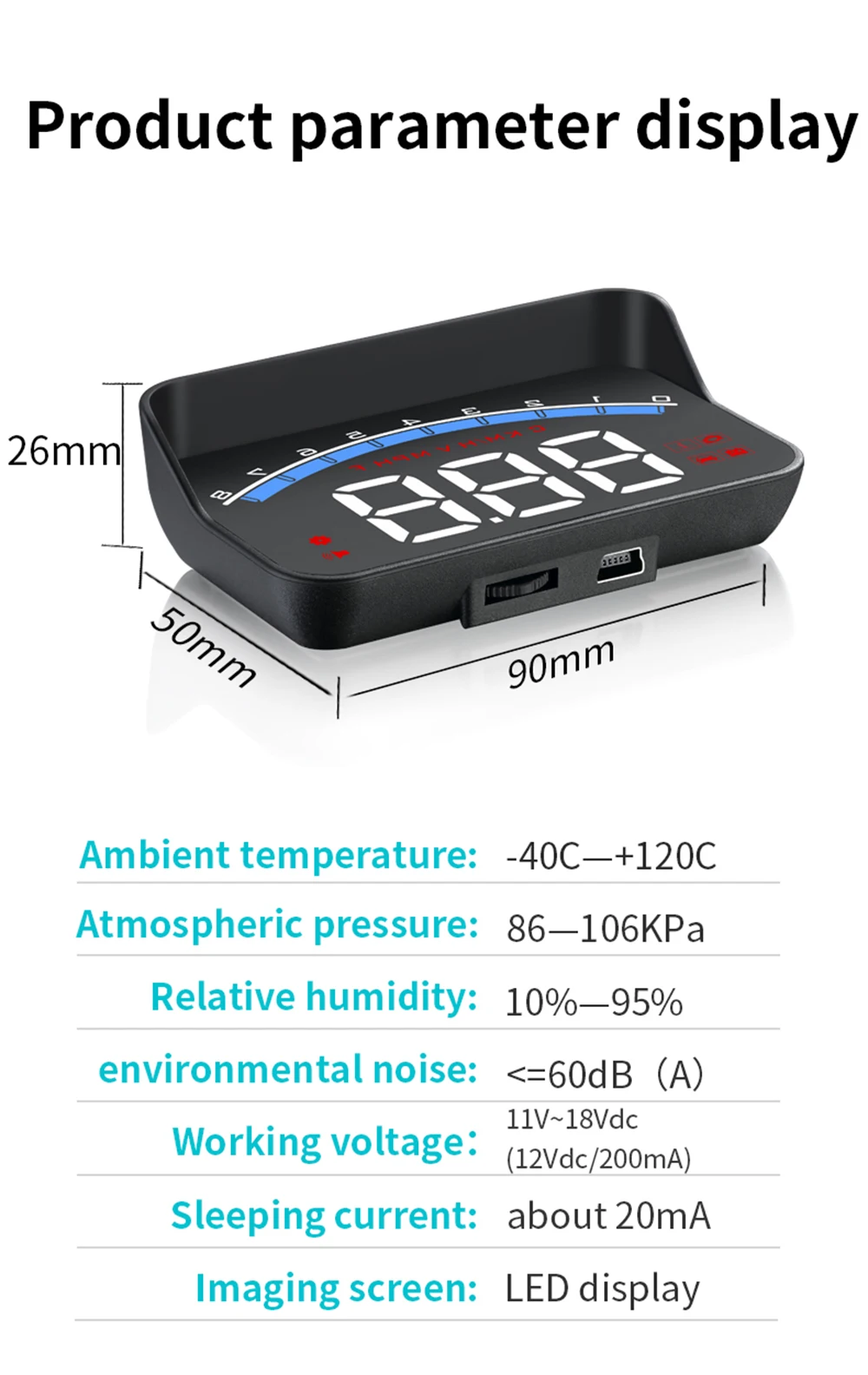 M6S LCD 자동차 OBD 헤드업 디스플레이 앞유리 프로젝터 자동차 속도계 디지털 미터 전압 타코미터 수온 디스플레이 자동차 액세서리