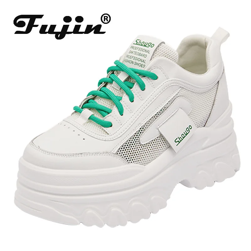 

Fujin 7cm Genuine Leather Wedge Sneakers Platform Shoes Summer Women Casual Shoes Hidden Heel Breathable Fashion Sneakers Chunky