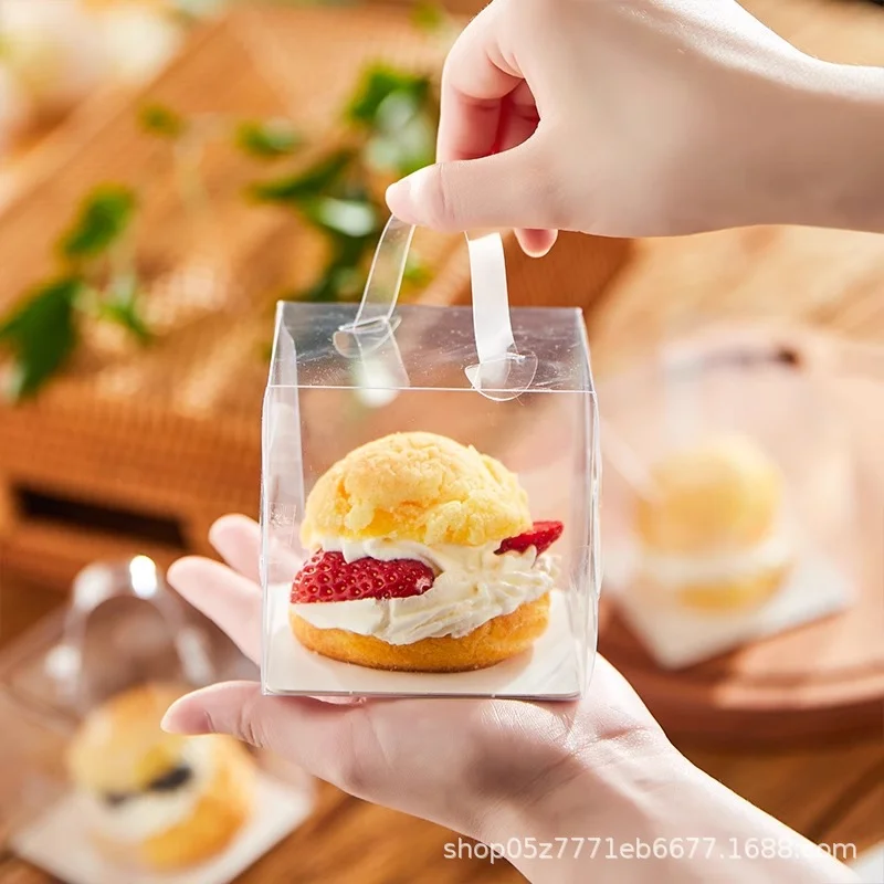 50pcs Transparent Cake Boxes with Handles, Plastic Cupcake and Chocolate Gift Boxes, Mi... - SKU TCBH1052 - UGI Packaging
