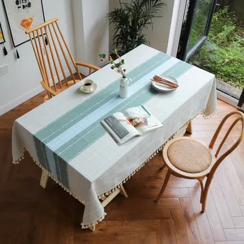 Rectangular Tablecloth Striped Birthday Table Decoration Home Cotton Linen Pad Oilcloth Anti-fouling Coffee Table Tablecloth