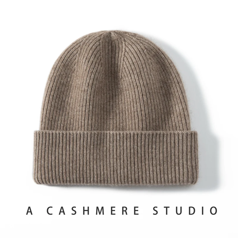 

High Quality 100% Cashmere Knitted Hat for Women and Men Casual Beanie Hat Thicken Cap Winter Soft Warm Cashmere Caps Unisex