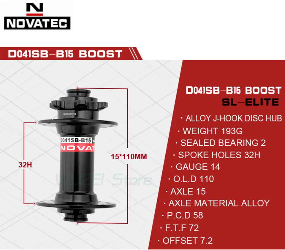 ノバテック ブーストハブ D041SB-15 15x110mm mtb フロントハブ 32 穴