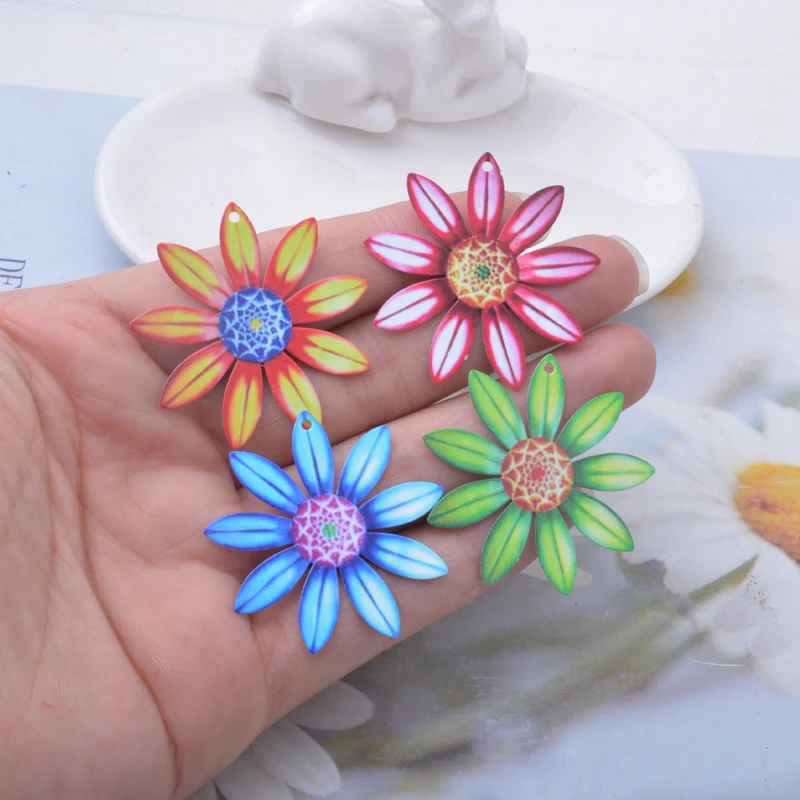 AB8375 스테인리스강 컬러풀한 꽃 부적, 해바라기 펜던트, 보석 귀걸이 액세서리, 새로운 디자인, 6 개