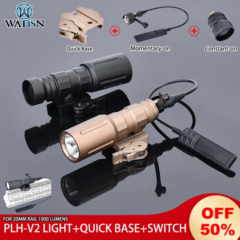 

WADSN Metal PLHv2 Flashlight 1000 Lumens Modlit Airsoft Hunting Scout Light Base SST40 White LED Rifle Light Switch 20MM Rail