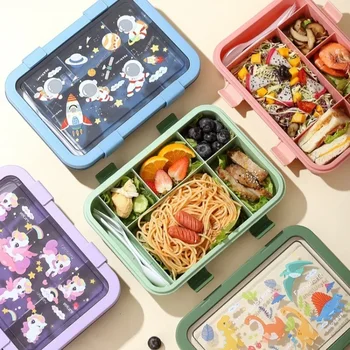 1500ML Cartoon Lunch Box Portable Rectangular Kids Students Office Benton Box Leakproof Food Container Microwave Oven Tableware 1