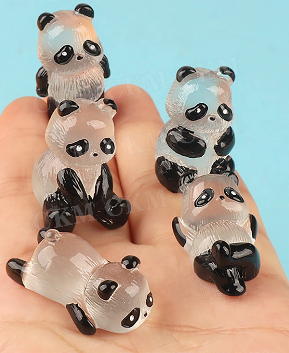 Glowing Panda Mini Figurines Miniature Panda Micro Landscape Ornament Glowing In Dark Miniature Flower Potted Decor