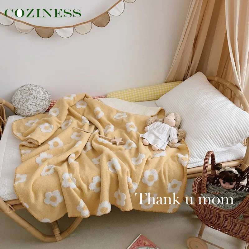 

Children Blankets Soft Comfortable Thicken Warm Lamb Velvet Woolen Jacquard Cute Sunflower Print Blanket Nursery Baby Nap Quilt