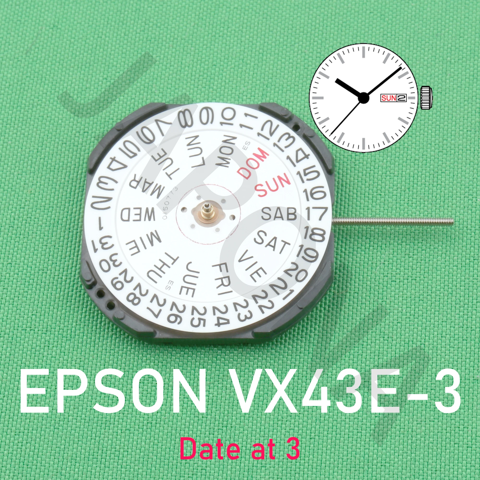 vx43 movement epson VX43E japan watch VX43E-3 with day-date display japan Spain and English mechanical watch movement,watch movement