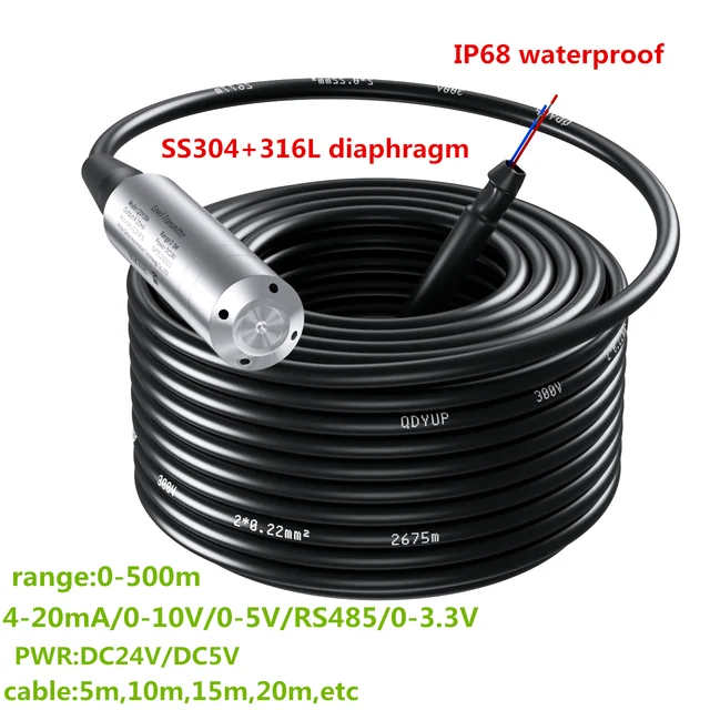 1 M 2 M 3 M 5 M 10 M 15 M Liquid Level Sensor เครื่องส่งสัญญาณ 4-20mA 0-10V 0-5V Probe Hydrostatic ระดับเครื่องส่งสัญญาณสําหรับถังน้ํา 1