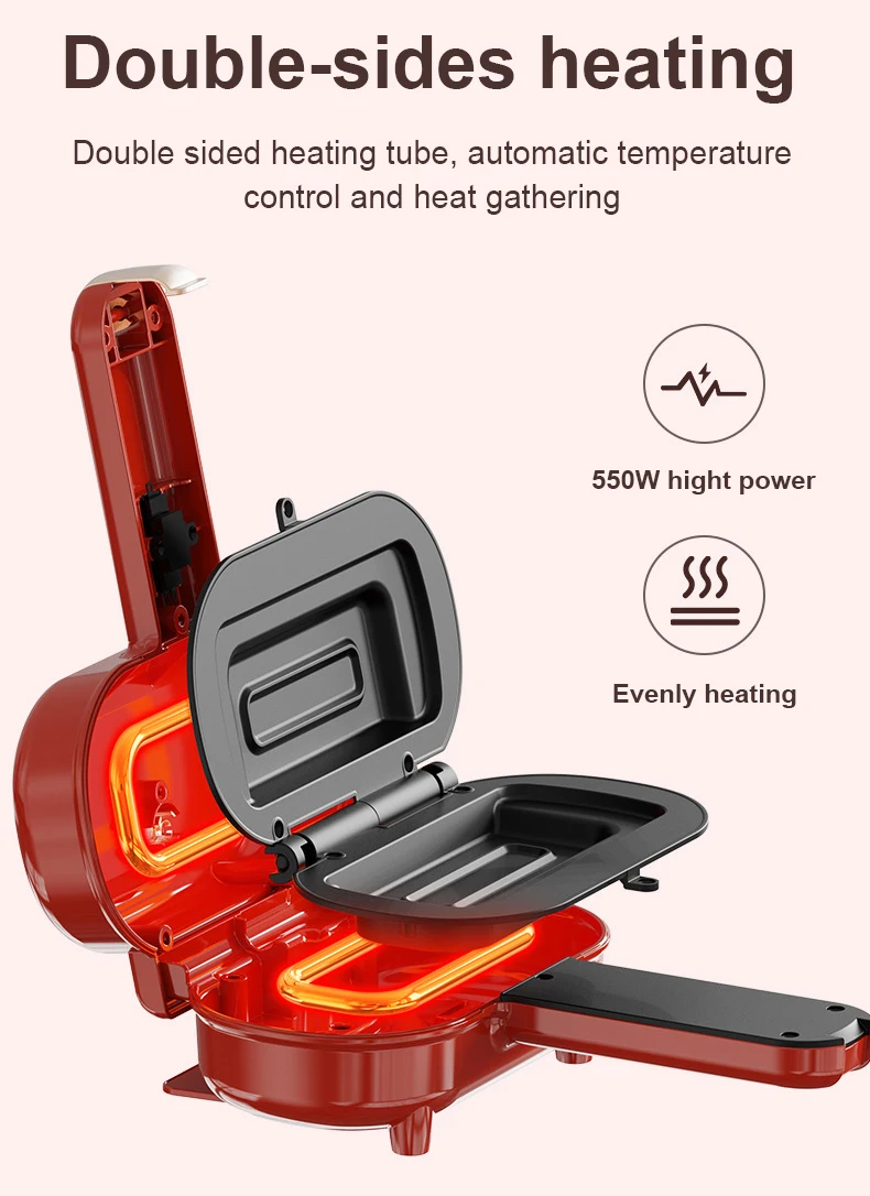 Description Picture 4 of itemDouble-Sided Seal Press Sandwich Machine Mini Taco Burrito Baking Pan Grill Breakfast Maker Bread Hot Dog Toaster Electric Oven