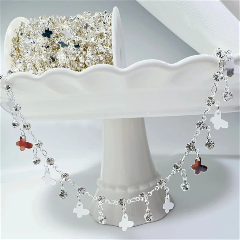 10 Meters New Retro No Fade Crystal Butterfly Beads Link Chains for DIY Bracelet Necklace Garment Jewelry Findings Accessories