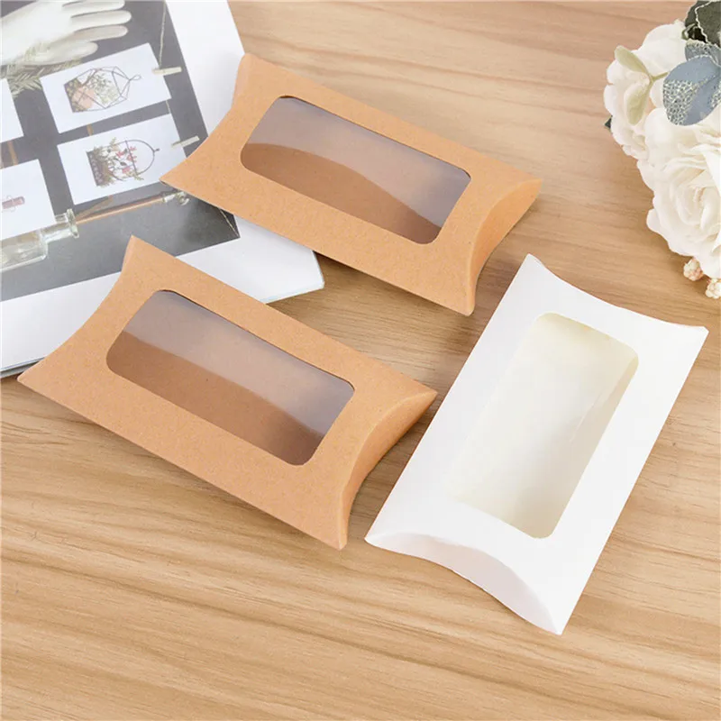 50Pcs/Set Candy Box Creative Kraft Paper Window Pillow Shape Exquisite Practical Party Gift Household Storage Packaging Box