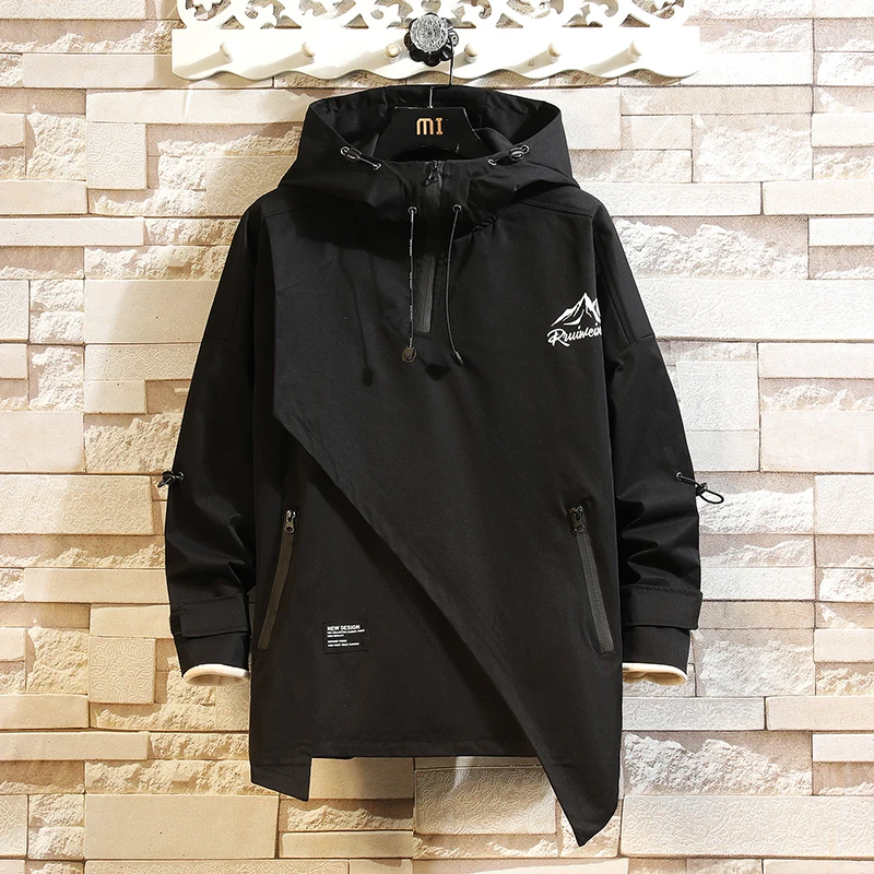 Chaqueta de hombre moda de Corea 2023 primavera con capucha Jack negro Patchwork cremallera abrigos ropa de calle ropa de hombre de gran tamaño