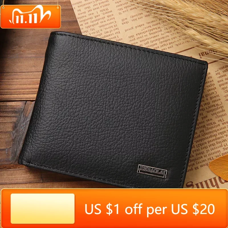 

100% Genuine Leather Men Wallets Premium Product Real Cowhide Wallets for Man Short Black Walet