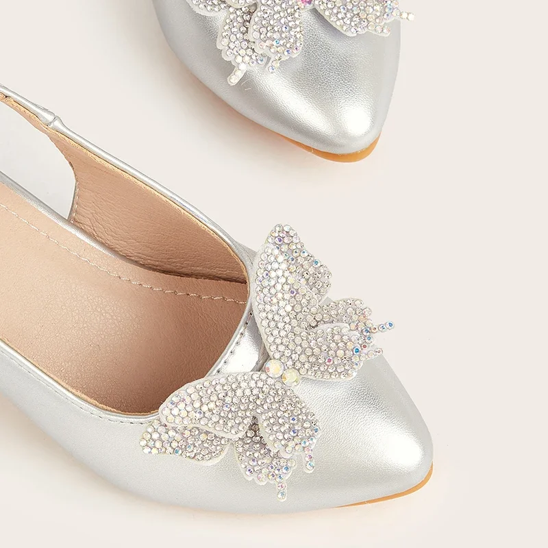 2025 New Girls' Princess Shoes Fashion Pointed-toe Rhinestone Butterfly Children's High Heels Girls' Sandals for Ages 7-12T 5
