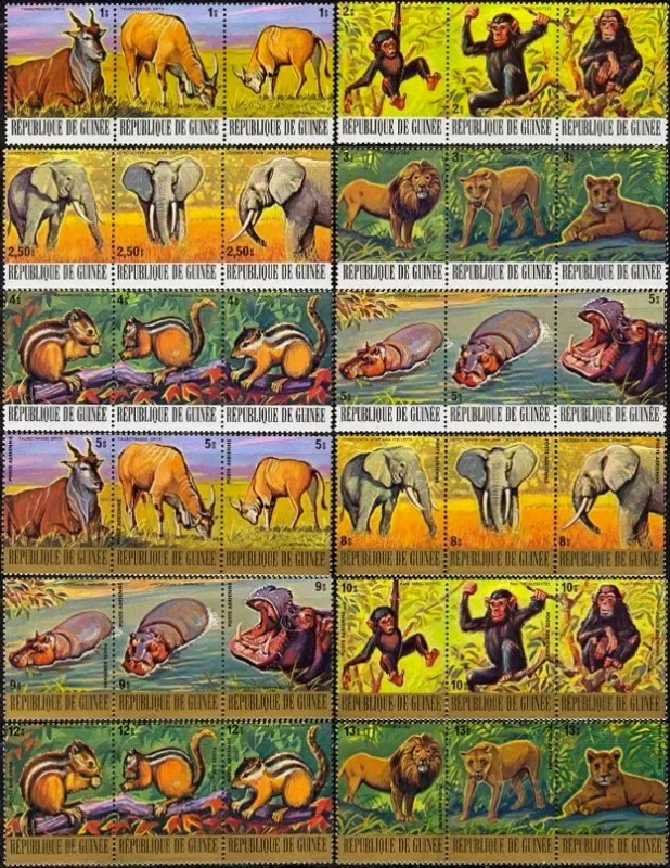 

36 шт., Гвинея, 1977, штампы для дикой природы, животных, НАСТОЯЩИЕ Оригинальные штампы для коллекции, MNH