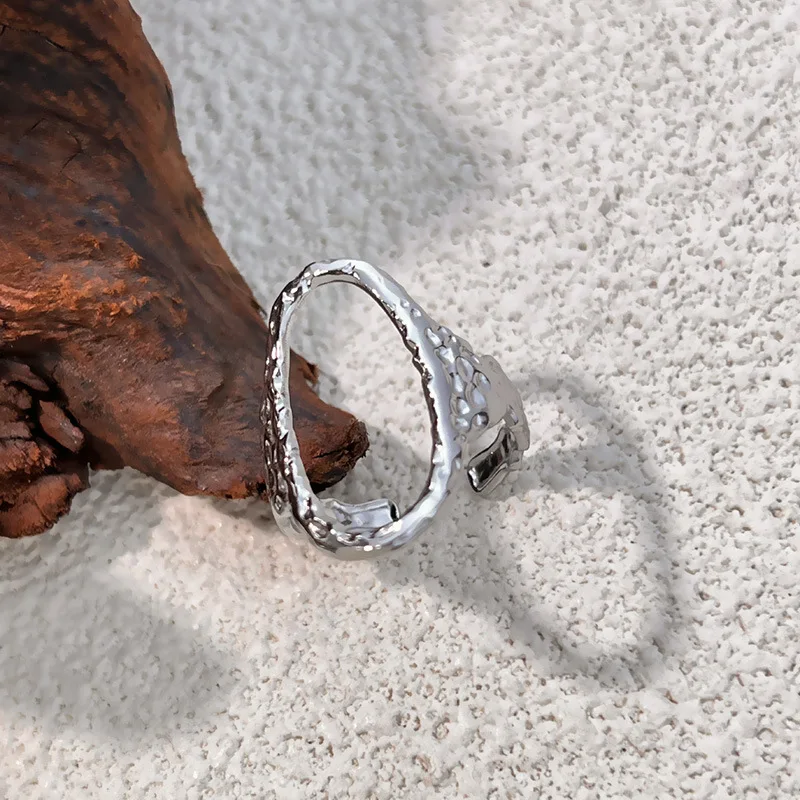 Punk Silver Color Irregular Geometric Ripple Twisted Rings Hollow Out Square Oversize Wide Ring Everyday Accessories Jewelry New