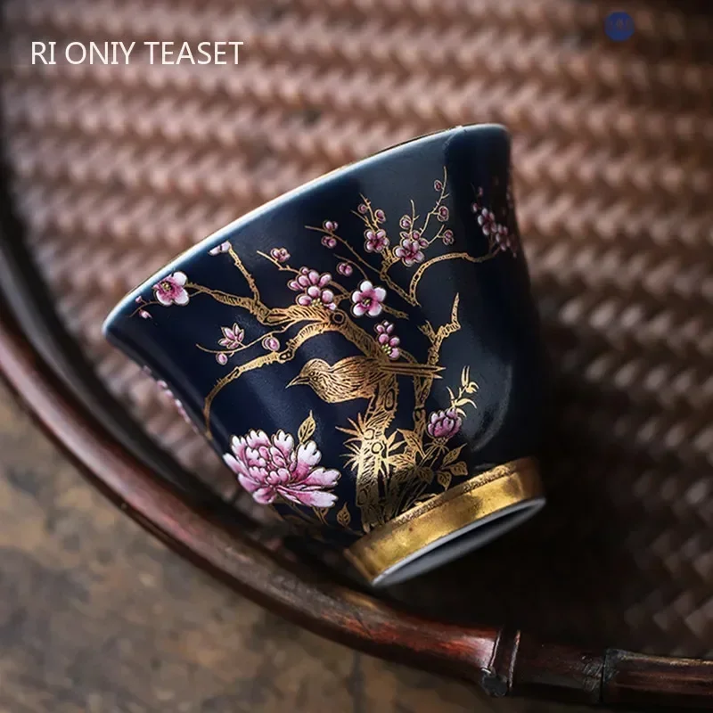 Tea Cup 1 Pc Palace Luxury Ceramic Teacup Hand Painted Flowers Tea Bowl Handmade Tie Guanyin Pu'er Home Porcelain Set 65ml