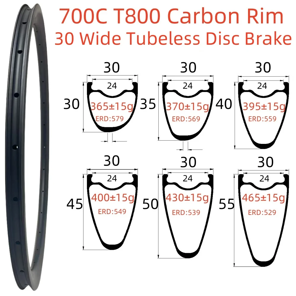 700C Carbon Rims 28/30/36mm Wide 30/35/40/45/50/55/60mm Depth Tubeless Disc Brake Super Light Road Bike Carbon Rims carbon bike wheelset bike wheelset carbon wheelset