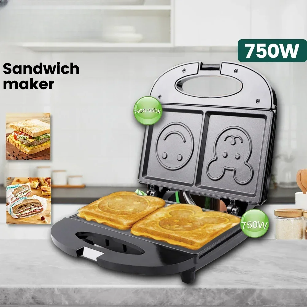 OXPHIC 750W Smlie Face Hot Sandwich Maker Breakfast Machine Grill Machine Toasters Waffle Makers Toasting